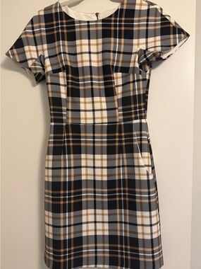 French Connection Black White and Tan Plaid Sheath Dress